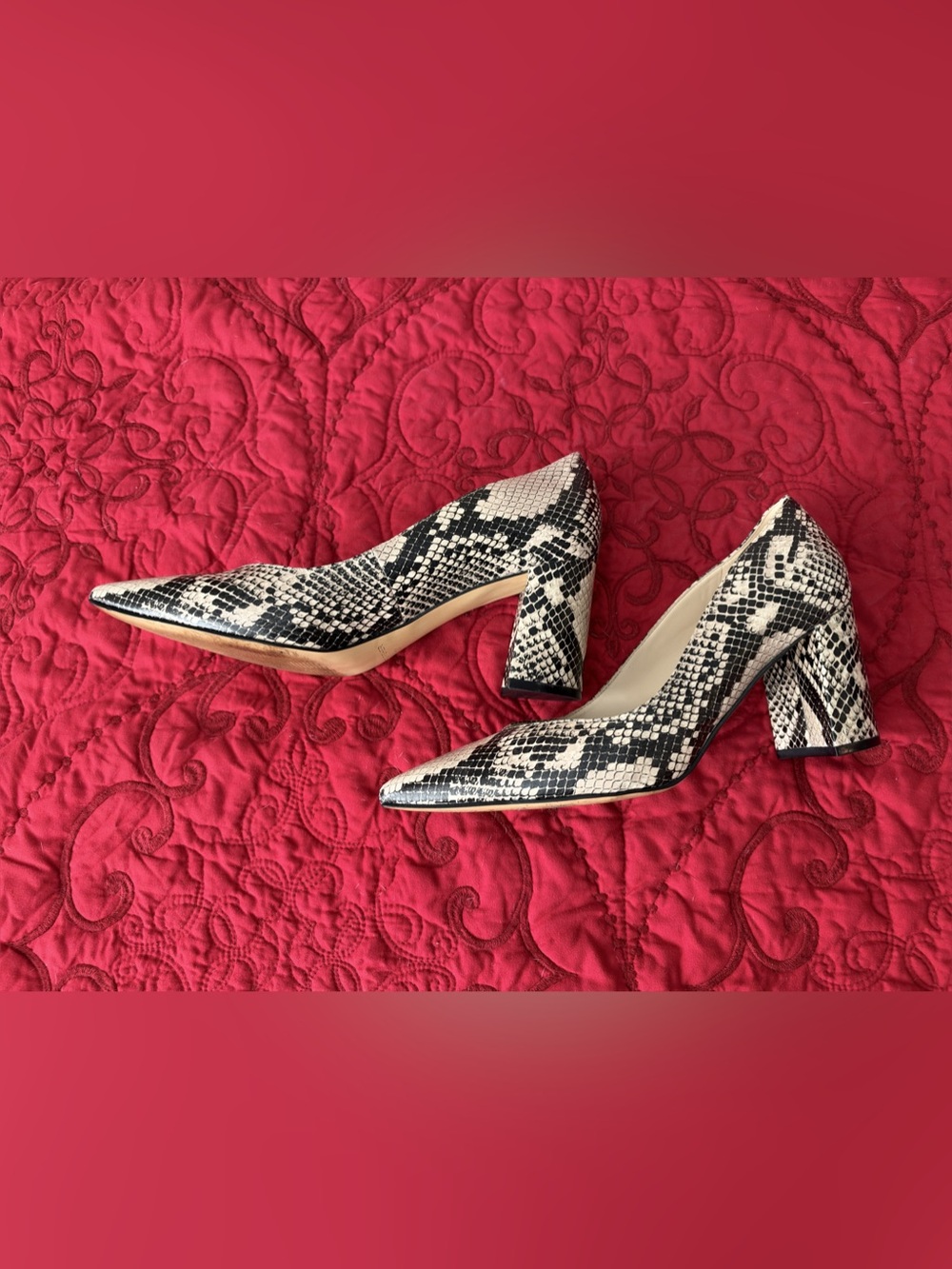 Marc Fisher Caitlin Snake Print Pointed Toe Block Heel Pump 9M